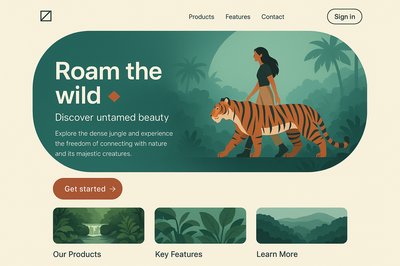 Landing Page Design Featuring Girl and Tiger in Jungle