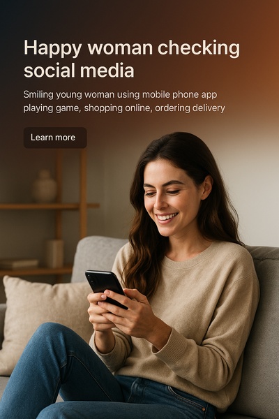 Stylish Woman Enjoying Social Media on a Sofa