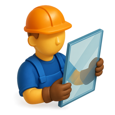 3D Glazier Icon Holding Glass Panel