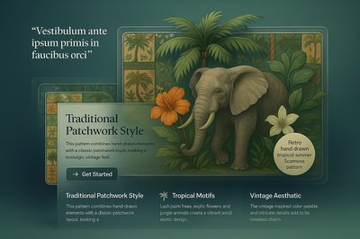 Retro Tropical Summer Pattern with Elephant and Floral Elements