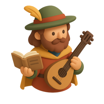 3D Bard Icon with Book and Lute in Isometric View