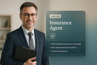 Professional Insurance Agent Portrait with Modern Design Elements