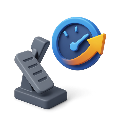 3D Speed Boost Icon Featuring Accelerator and Clock Design