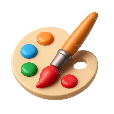Colorful 3D Art Supplies Palette and Brush Icon
