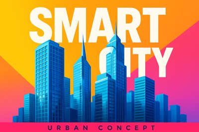 Vibrant Urban Skyline with Bold Text Design