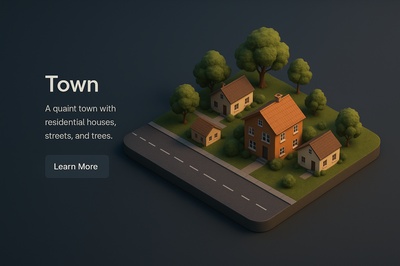 Charming 3D Town Scene with Houses and Trees