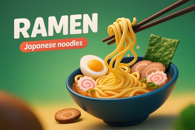 Dynamic 3D Illustration of Ramen with Vibrant Colors