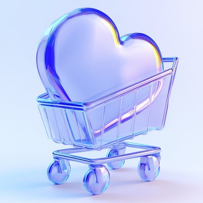 Stylized Shopping Cart with Heart Symbol
