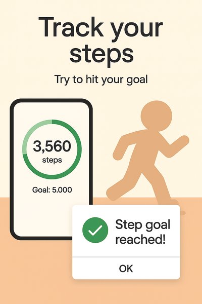 Mobile App Interface for Step Tracking and Goal Achievement