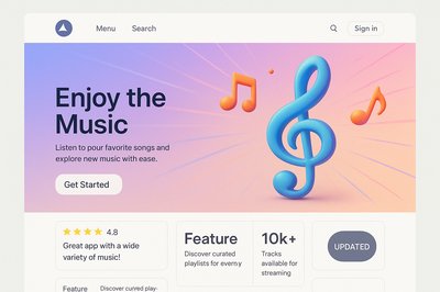 Colorful 3D Music Landing Page Design with Dynamic Elements