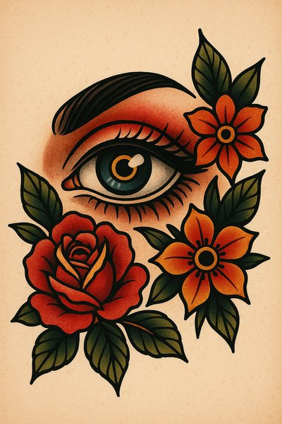 Colorful Eye Illustration Surrounded by Flowers