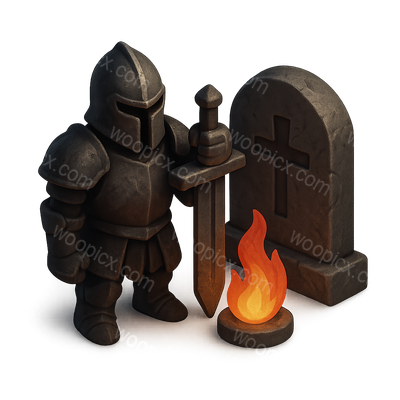 3D Soulslike Icon Featuring Knight and Campfire