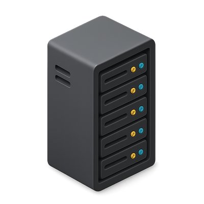Stylized 3D Server Rack Icon with Isometric View