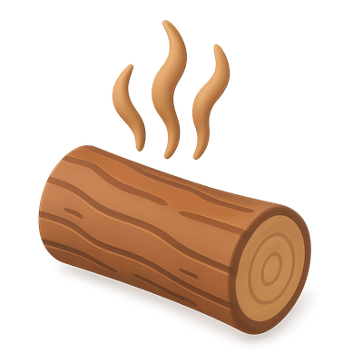 Stylized 3D Sandalwood Log Icon with Aromatic Swirls