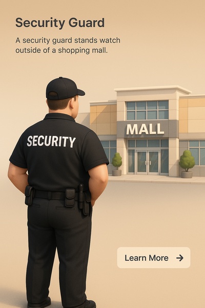 Security Guard Monitors Shopping Mall Environment