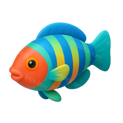 Vibrant 3D Icon of a Colorful Wrasse Fish