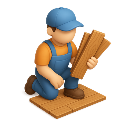 3D Floor Installer Icon with Planks in Isometric View