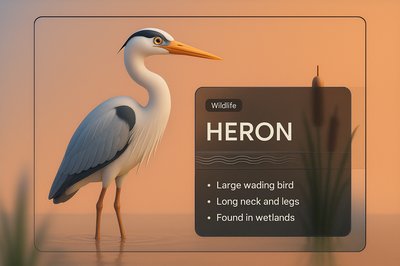 3D Illustration of Heron with Integrated Text Blocks