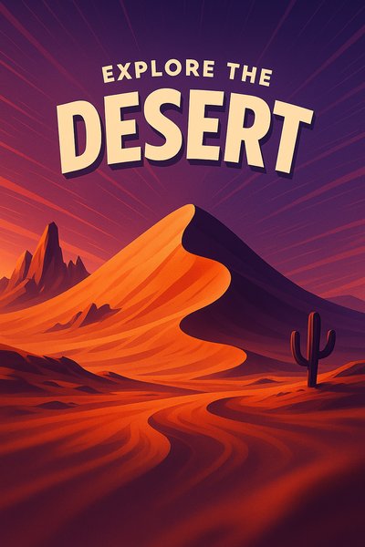 Dynamic Desert Landscape with Bold Typography