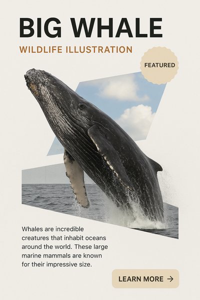 Realistic Big Whale Illustration with Engaging Design Elements