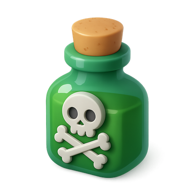 3D Poison Icon with Skull and Crossbones Design