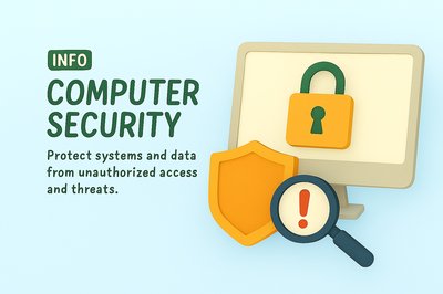 3D Illustration of Computer Security Concept with Shield and Lock