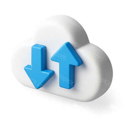 3D Cloud Transfer Icon with Arrows in Isometric View