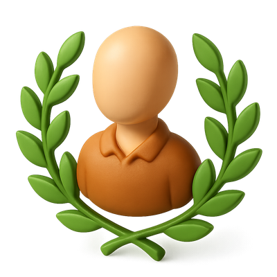 3D Icon of a Person Surrounded by Laurel Leaves