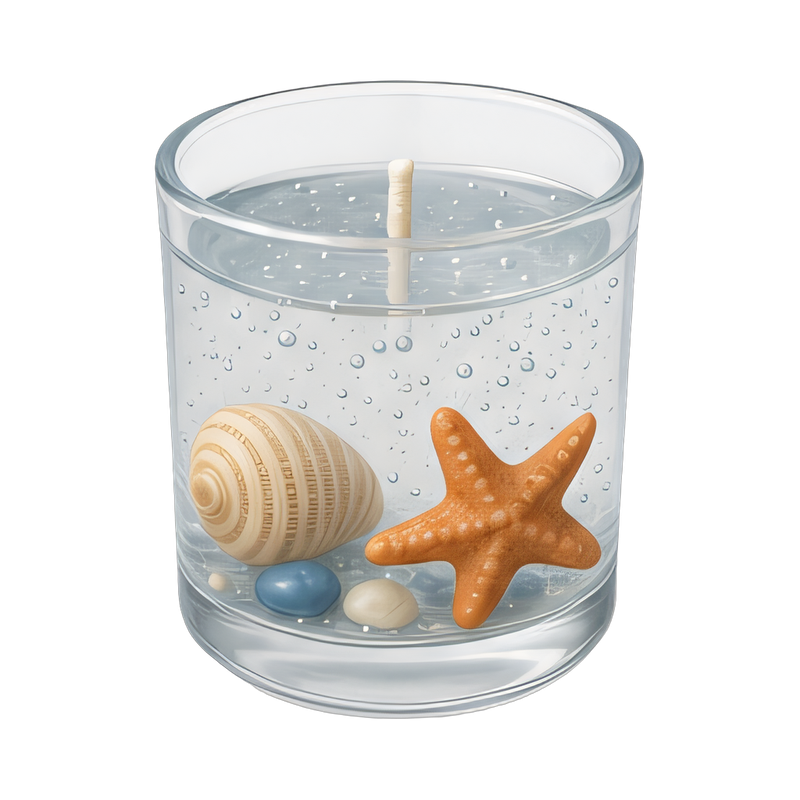 Decorative gel candle with embeds