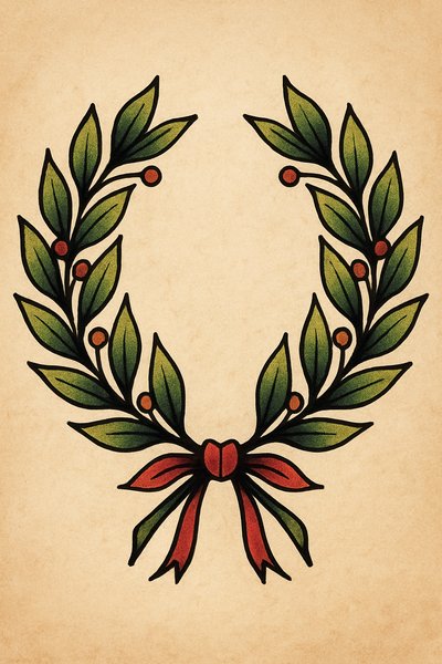 Decorative holiday wreath illustration with vibrant green leaves