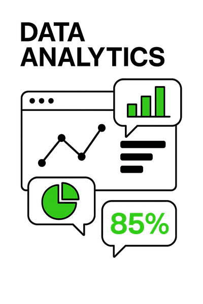 Data Analytics Illustration with Graphs and Percentages