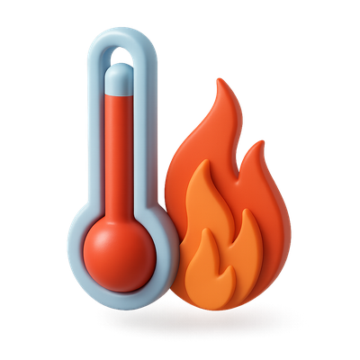 Stylish 3D Temperature Icon with Flame Design