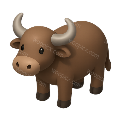 Stylized 3D Buffalo Icon in Isometric View