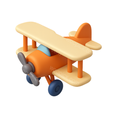 Colorful 3D Biplane Icon with Isometric Design