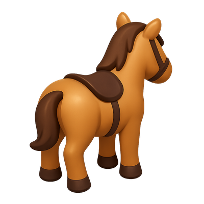 Stylized 3D Horse Icon with Saddle and Brown Mane