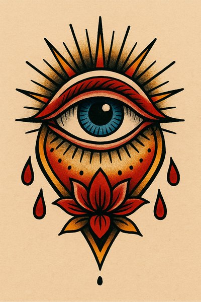 Vibrant Eye Tattoo Design with Floral Elements