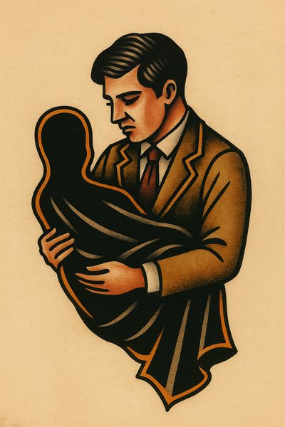 Man Holding His Own Shadow Tattoo Design