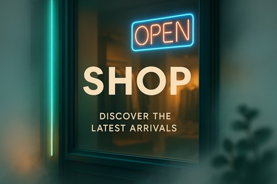 Neon Shop Window Display with Open Sign
