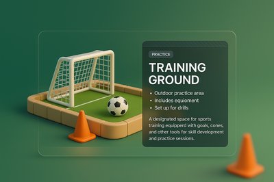 3D Illustration of a Sports Training Ground with Equipment