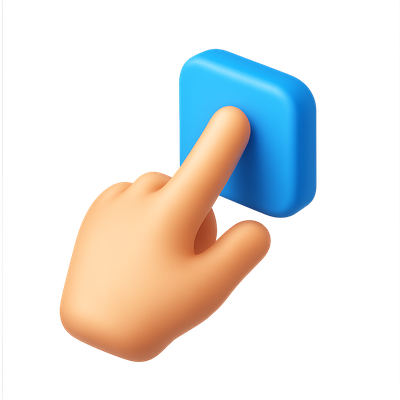 3D Icon of a Hand Pressing a Blue Button