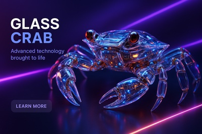 Hyperrealistic Glass Crab Design with Neon Accents
