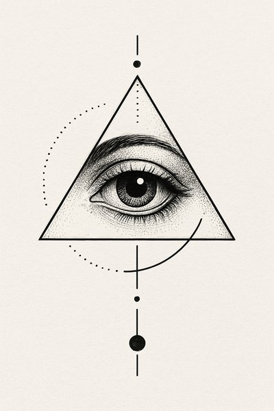 Artistic illustration of an eye within a geometric triangle