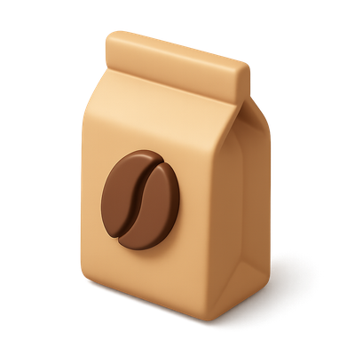 Stylized 3D Coffee Bean Bag Icon with Isometric View