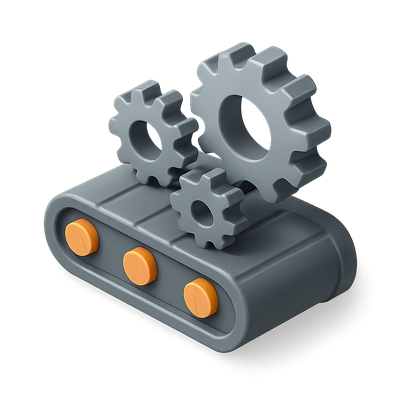 3D Conveyor Gears Icon with Volumetric Design