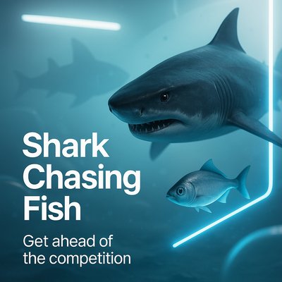 Dynamic Shark Chasing Fish Illustration for Marketing Carousel