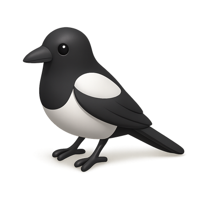 Stylized 3D Magpie Icon with Isometric View