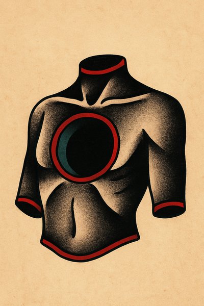 Stylized Silhouette with Tattoo on Beige Background
