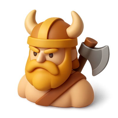 3D Barbarian Icon with Isometric Design and Volumetric Feel
