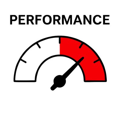 Performance Gauge Icon with Red and White Color Scheme