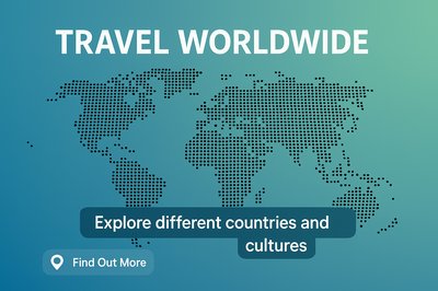Travel Promotion Graphic with World Map Illustration